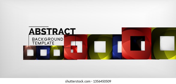 Abstract geometric background. Glossy square shapes composition on grey, minimalistic style template with copyspace. Vector design