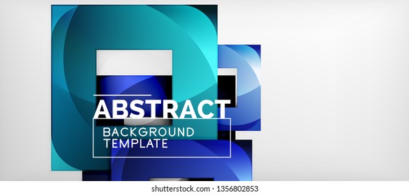 Abstract geometric background. Glossy square shapes composition on grey, minimalistic style template with copyspace. Vector design