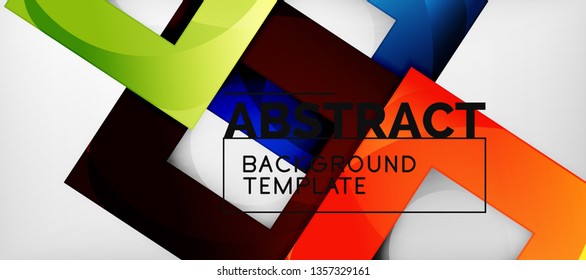 Abstract geometric background. Glossy square shapes composition on grey, minimalistic style template with copyspace. Vector design