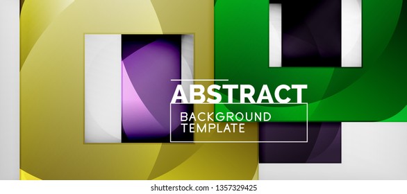 Fondo geométrico abstracto. Composición de formas cuadradas brillantes sobre una plantilla de estilo gris y minimalista con espacio de copia. Diseño de vectores