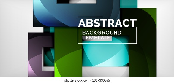 Abstract geometric background. Glossy square shapes composition on grey, minimalistic style template with copyspace. Vector design