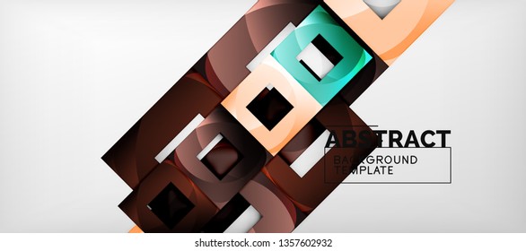 Abstract geometric background. Glossy square shapes composition on grey, minimalistic style template with copyspace. Vector design