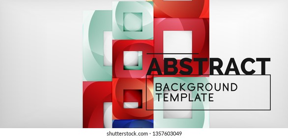 Fondo geométrico abstracto. Composición de formas cuadradas brillantes sobre una plantilla de estilo gris y minimalista con espacio de copia. Diseño de vectores