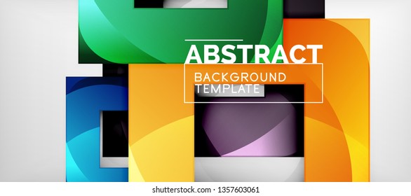 Abstract geometric background. Glossy square shapes composition on grey, minimalistic style template with copyspace. Vector design