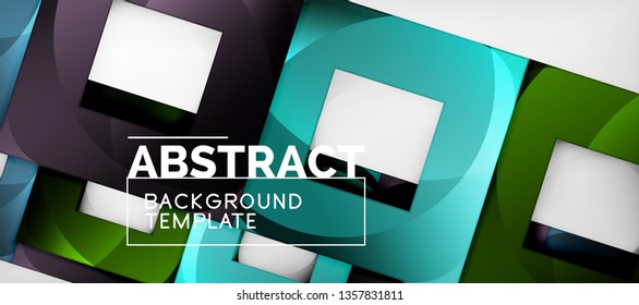 Abstract geometric background. Glossy square shapes composition on grey, minimalistic style template with copyspace. Vector design