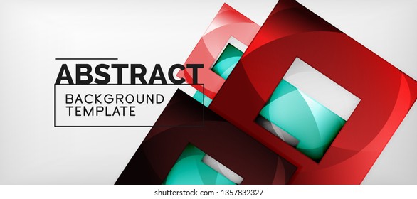 Abstract geometric background. Glossy square shapes composition on grey, minimalistic style template with copyspace. Vector design
