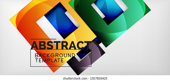 Abstract geometric background. Glossy square shapes composition on grey, minimalistic style template with copyspace. Vector design
