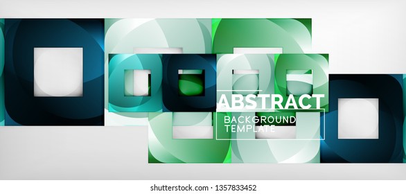 Abstract geometric background. Glossy square shapes composition on grey, minimalistic style template with copyspace. Vector design