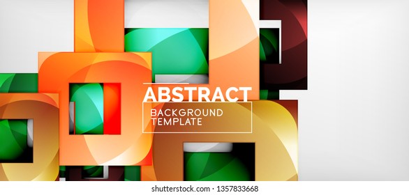 Abstract geometric background. Glossy square shapes composition on grey, minimalistic style template with copyspace. Vector design