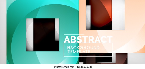 Abstract geometric background. Glossy square shapes composition on grey, minimalistic style template with copyspace. Vector design