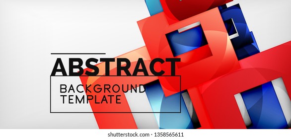 Abstract geometric background. Glossy square shapes composition on grey, minimalistic style template with copyspace. Vector design