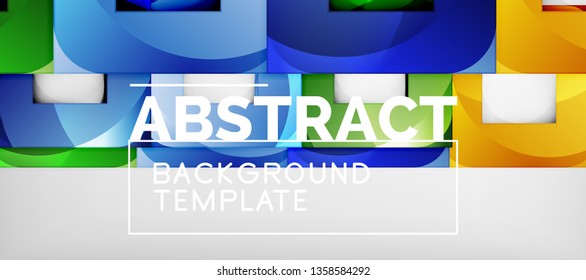 Abstract geometric background. Glossy square shapes composition on grey, minimalistic style template with copyspace. Vector design