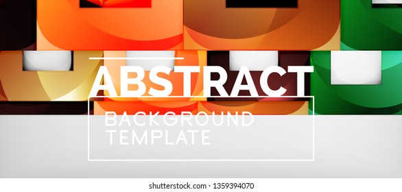 Abstract geometric background. Glossy square shapes composition on grey, minimalistic style template with copyspace. Vector design