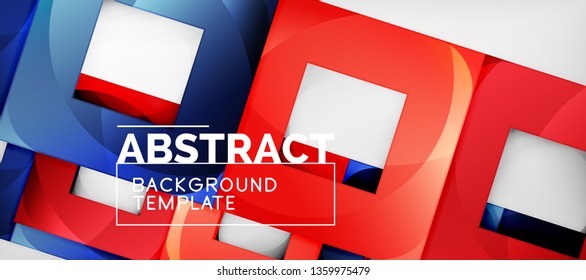 Abstract geometric background. Glossy square shapes composition on grey, minimalistic style template with copyspace. Vector design