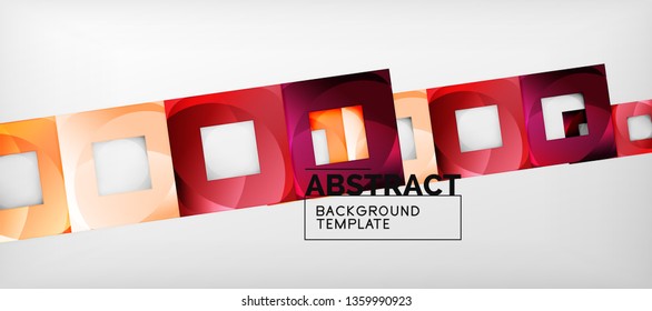 Abstract geometric background. Glossy square shapes composition on grey, minimalistic style template with copyspace. Vector design