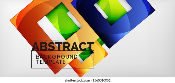 Abstract geometric background. Glossy square shapes composition on grey, minimalistic style template with copyspace. Vector design