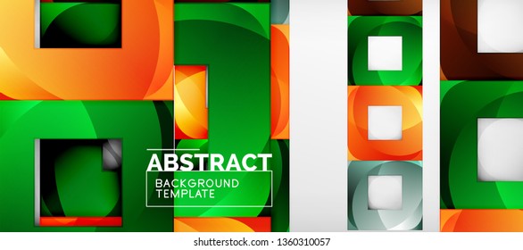 Abstract geometric background. Glossy square shapes composition on grey, minimalistic style template with copyspace. Vector design