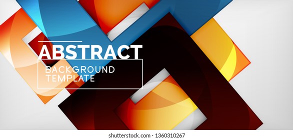 Fondo geométrico abstracto. Composición de formas cuadradas brillantes sobre una plantilla de estilo gris y minimalista con espacio de copia. Diseño de vectores