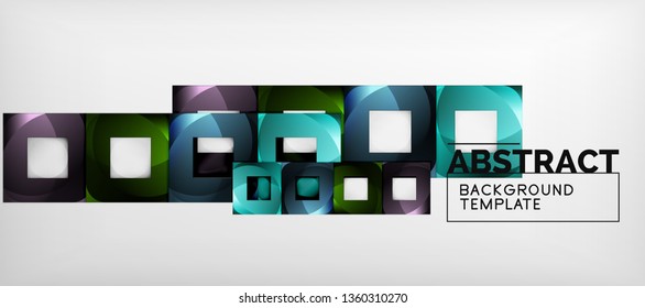 Abstract geometric background. Glossy square shapes composition on grey, minimalistic style template with copyspace. Vector design