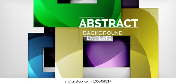 Abstract geometric background. Glossy square shapes composition on grey, minimalistic style template with copyspace. Vector design