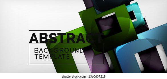 Abstract geometric background. Glossy square shapes composition on grey, minimalistic style template with copyspace. Vector design