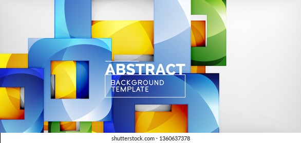 Abstract geometric background. Glossy square shapes composition on grey, minimalistic style template with copyspace. Vector design