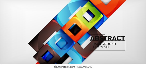 Abstract geometric background. Glossy square shapes composition on grey, minimalistic style template with copyspace. Vector design