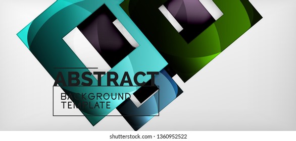 Fondo geométrico abstracto. Composición de formas cuadradas brillantes sobre una plantilla de estilo gris y minimalista con espacio de copia. Diseño de vectores