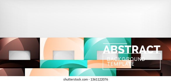 Abstract geometric background. Glossy square shapes composition on grey, minimalistic style template with copyspace. Vector design