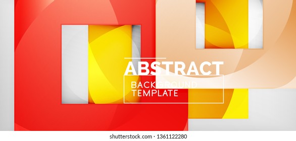 Abstract geometric background. Glossy square shapes composition on grey, minimalistic style template with copyspace. Vector design