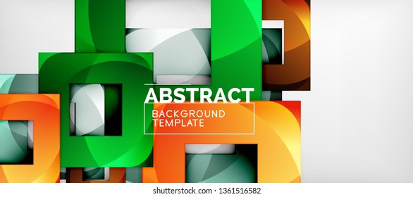 Fondo geométrico abstracto. Composición de formas cuadradas brillantes sobre una plantilla de estilo gris y minimalista con espacio de copia. Diseño de vectores