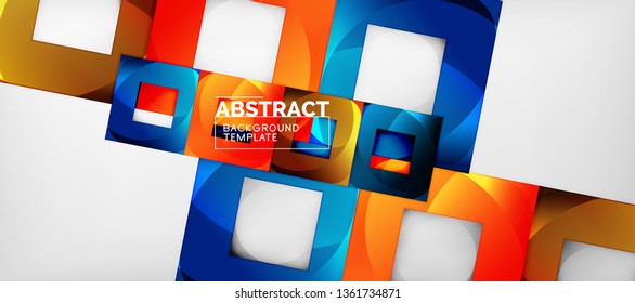 Fondo geométrico abstracto. Composición de formas cuadradas brillantes sobre una plantilla de estilo gris y minimalista con espacio de copia. Diseño de vectores