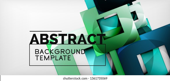 Abstract geometric background. Glossy square shapes composition on grey, minimalistic style template with copyspace. Vector design