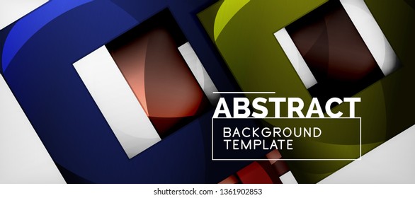 Abstract geometric background. Glossy square shapes composition on grey, minimalistic style template with copyspace. Vector design