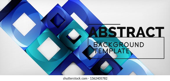Abstract geometric background. Glossy square shapes composition on grey, minimalistic style template with copyspace. Vector design