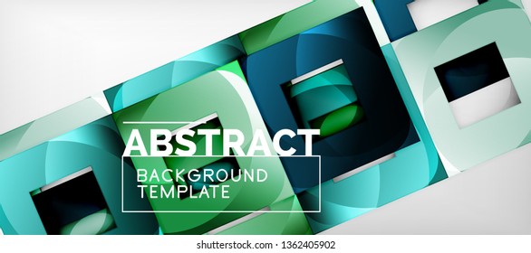 Abstract geometric background. Glossy square shapes composition on grey, minimalistic style template with copyspace. Vector design