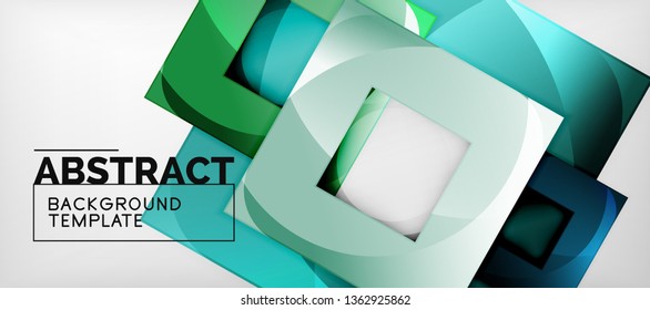 Fondo geométrico abstracto. Composición de formas cuadradas brillantes sobre una plantilla de estilo gris y minimalista con espacio de copia. Diseño de vectores
