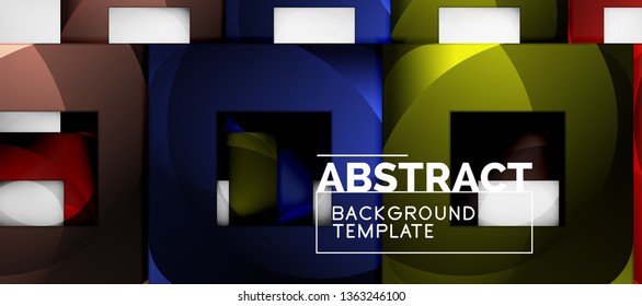 Abstract geometric background. Glossy square shapes composition on grey, minimalistic style template with copyspace. Vector design