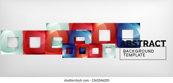 Abstract geometric background. Glossy square shapes composition on grey, minimalistic style template with copyspace. Vector design