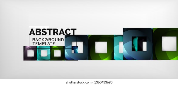 Abstrakter geometrischer Hintergrund. Glossy quadratische Formen Komposition auf grauem, minimalistischem Stil mit Kopienraum. Vektordesign