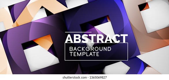 Fondo geométrico abstracto. Composición de formas cuadradas brillantes sobre una plantilla de estilo gris y minimalista con espacio de copia. Diseño de vectores