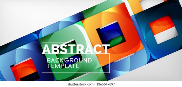 Abstract geometric background. Glossy square shapes composition on grey, minimalistic style template with copyspace. Vector design