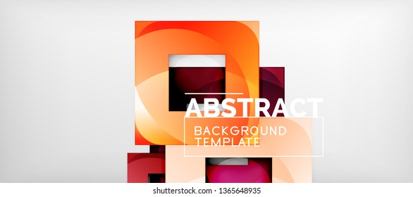 Abstract geometric background. Glossy square shapes composition on grey, minimalistic style template with copyspace. Vector design