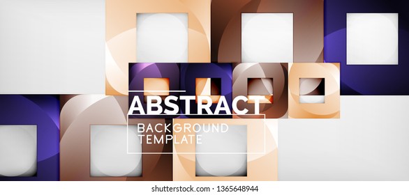 Abstract geometric background. Glossy square shapes composition on grey, minimalistic style template with copyspace. Vector design