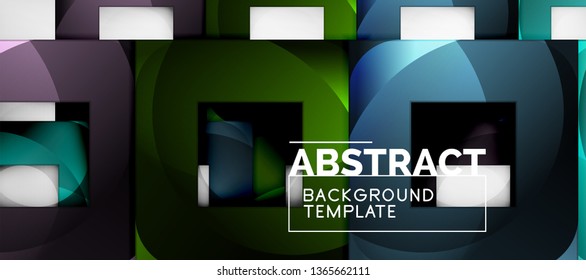Fondo geométrico abstracto. Composición de formas cuadradas brillantes sobre una plantilla de estilo gris y minimalista con espacio de copia. Diseño de vectores