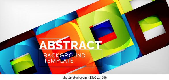 Fondo geométrico abstracto. Composición de formas cuadradas brillantes sobre una plantilla de estilo gris y minimalista con espacio de copia. Diseño de vectores