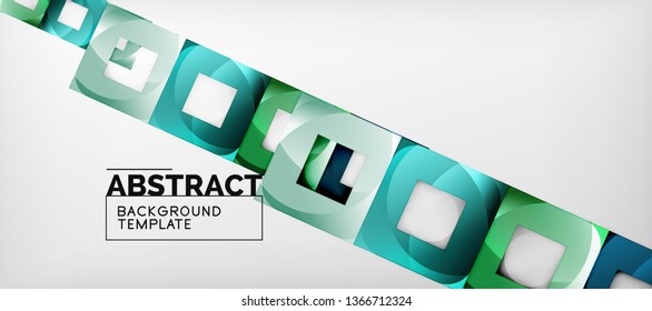 Abstract geometric background. Glossy square shapes composition on grey, minimalistic style template with copyspace. Vector design