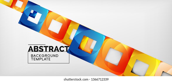 Abstract geometric background. Glossy square shapes composition on grey, minimalistic style template with copyspace. Vector design