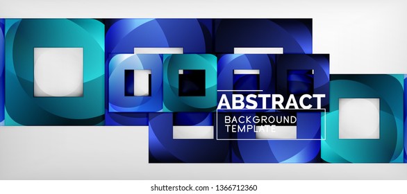 Abstract geometric background. Glossy square shapes composition on grey, minimalistic style template with copyspace. Vector design