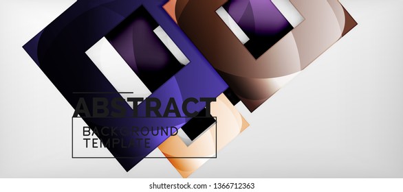 Abstract geometric background. Glossy square shapes composition on grey, minimalistic style template with copyspace. Vector design
